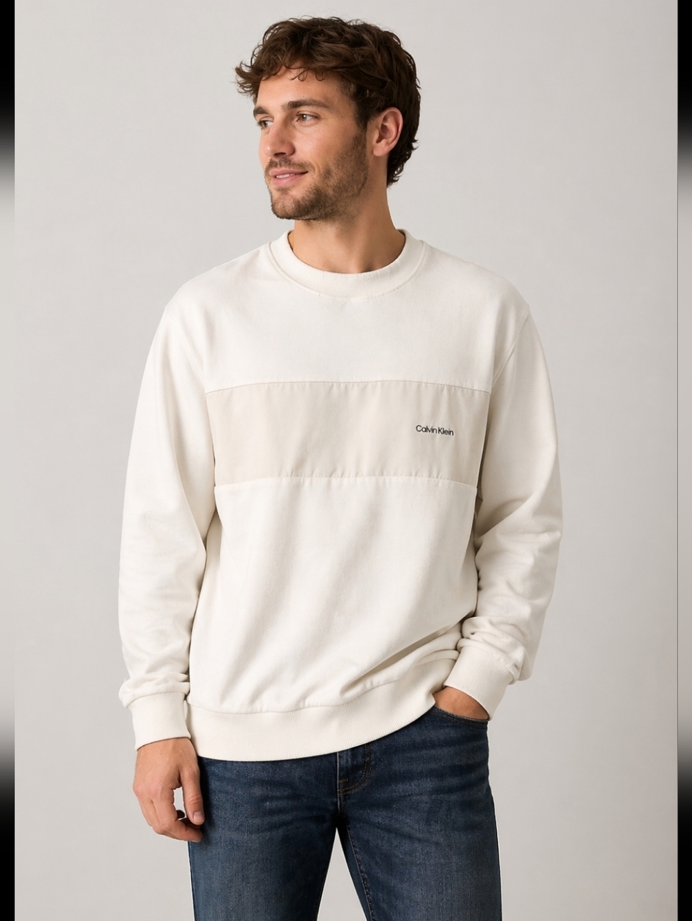 Calvin Klein Men’s Sweatshirt 2XL White Crewneck Pullover Casual Logo
